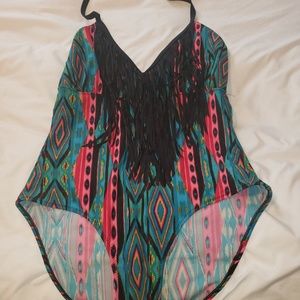 Forever 21 1x deep V Fringe one-piece bathingsuit